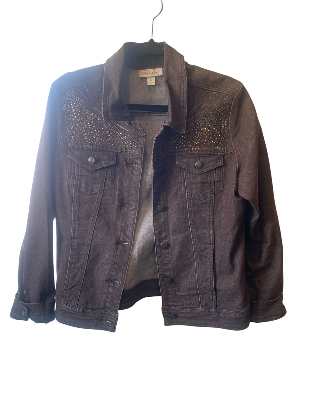 Dressbarn Studded Design Dark Brown Denim Jacket Size Medium